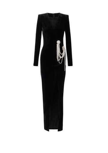 Long velvet dress with embroidery