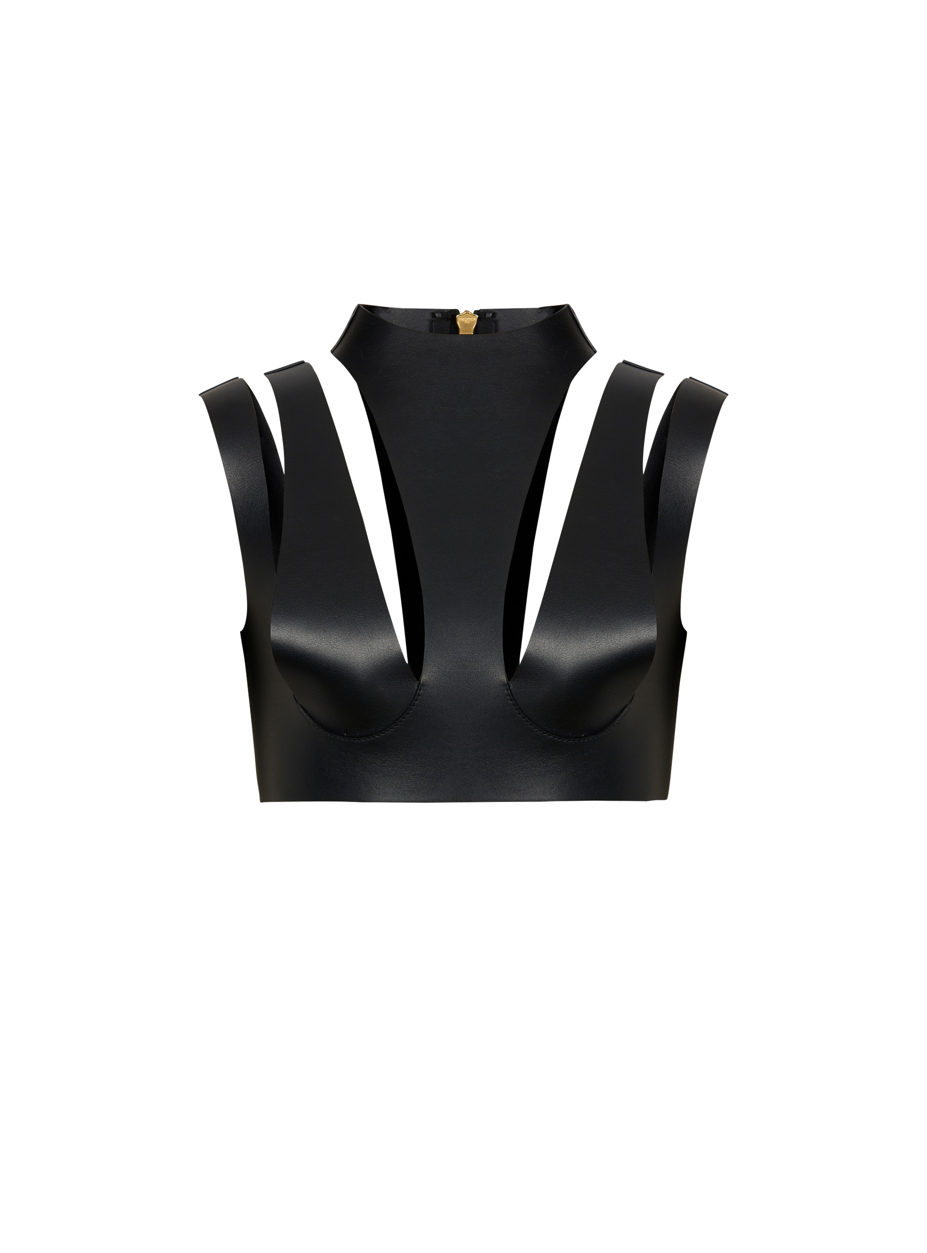 Cut-out leather crop top, black