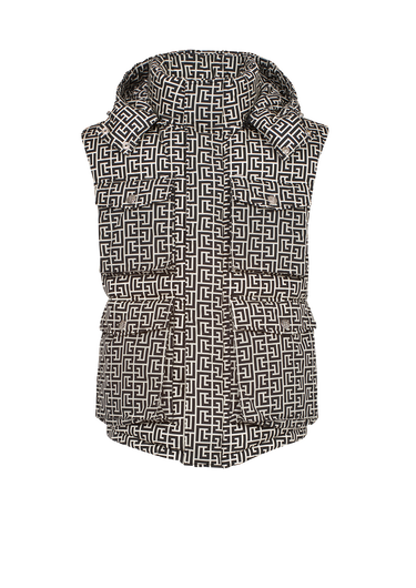 Nylon quilted vest with Balmain monogram and hood