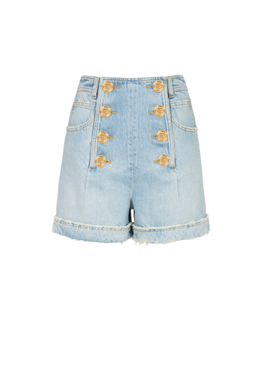 Eco-designed denim high-waisted shorts