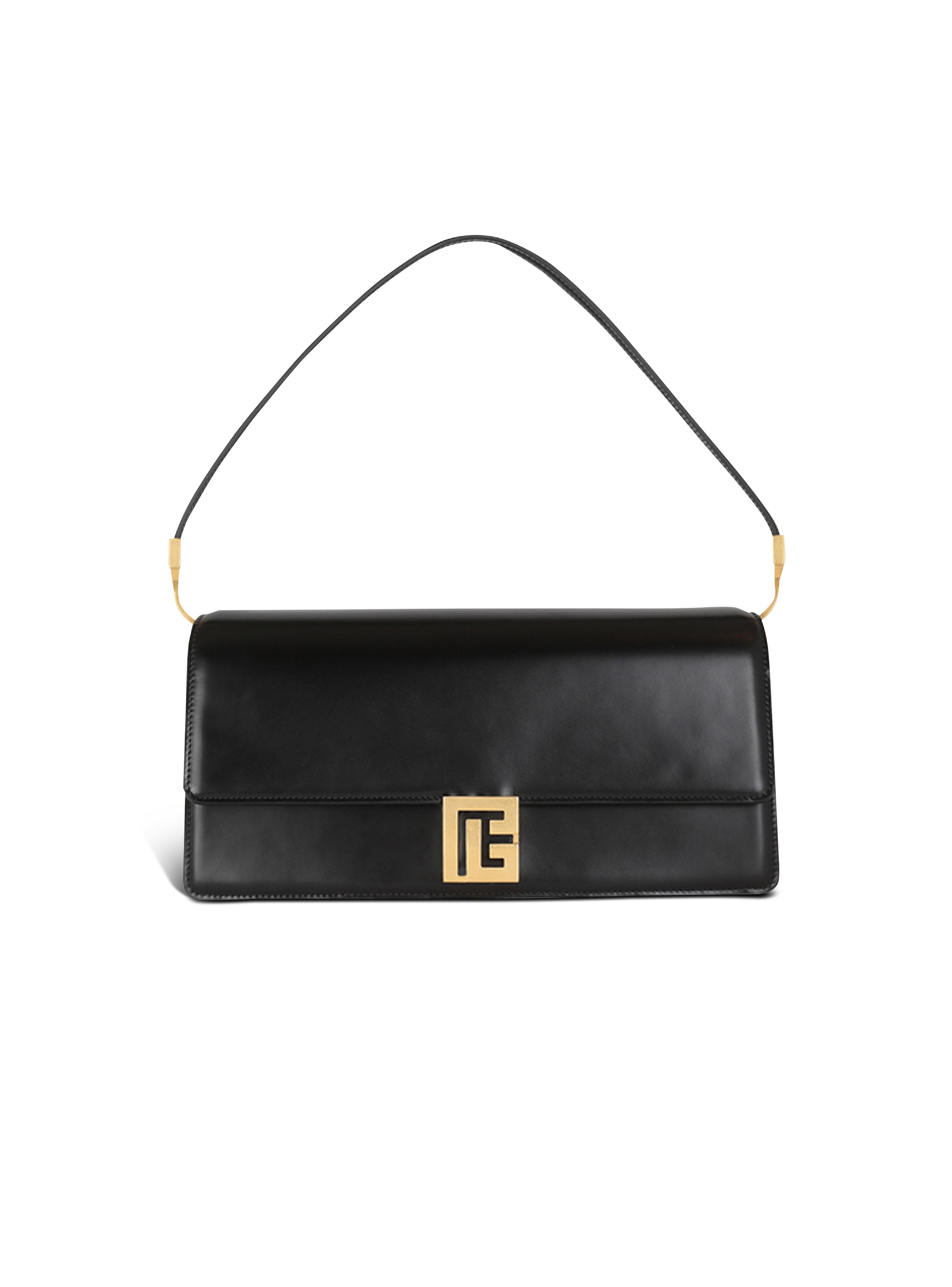 Shiny smooth leather Ely clutch bag, black