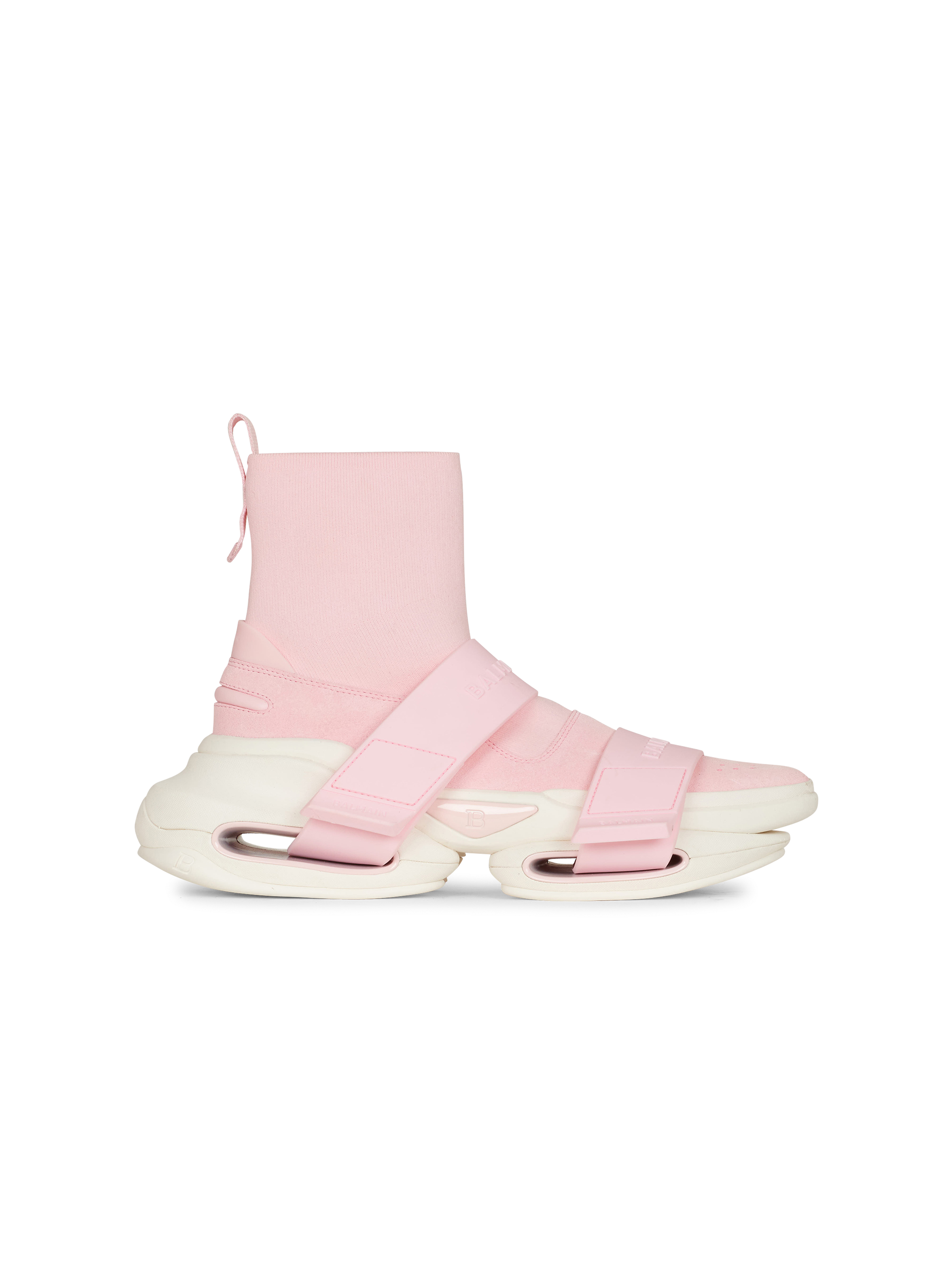 Suede and knit B-Bold sneakers with straps, pink